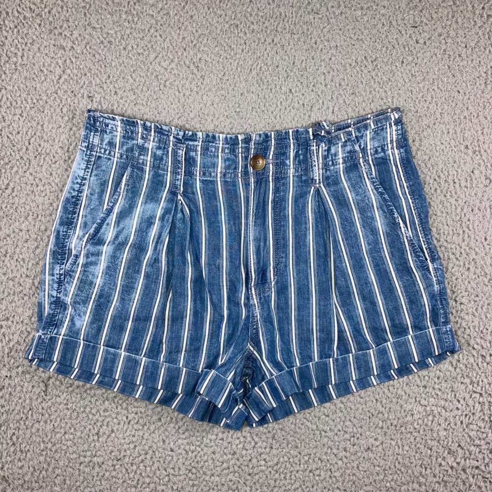 American Eagle Shorts Women 6 Blue White Striped Pleated Paperbag Waist Boho